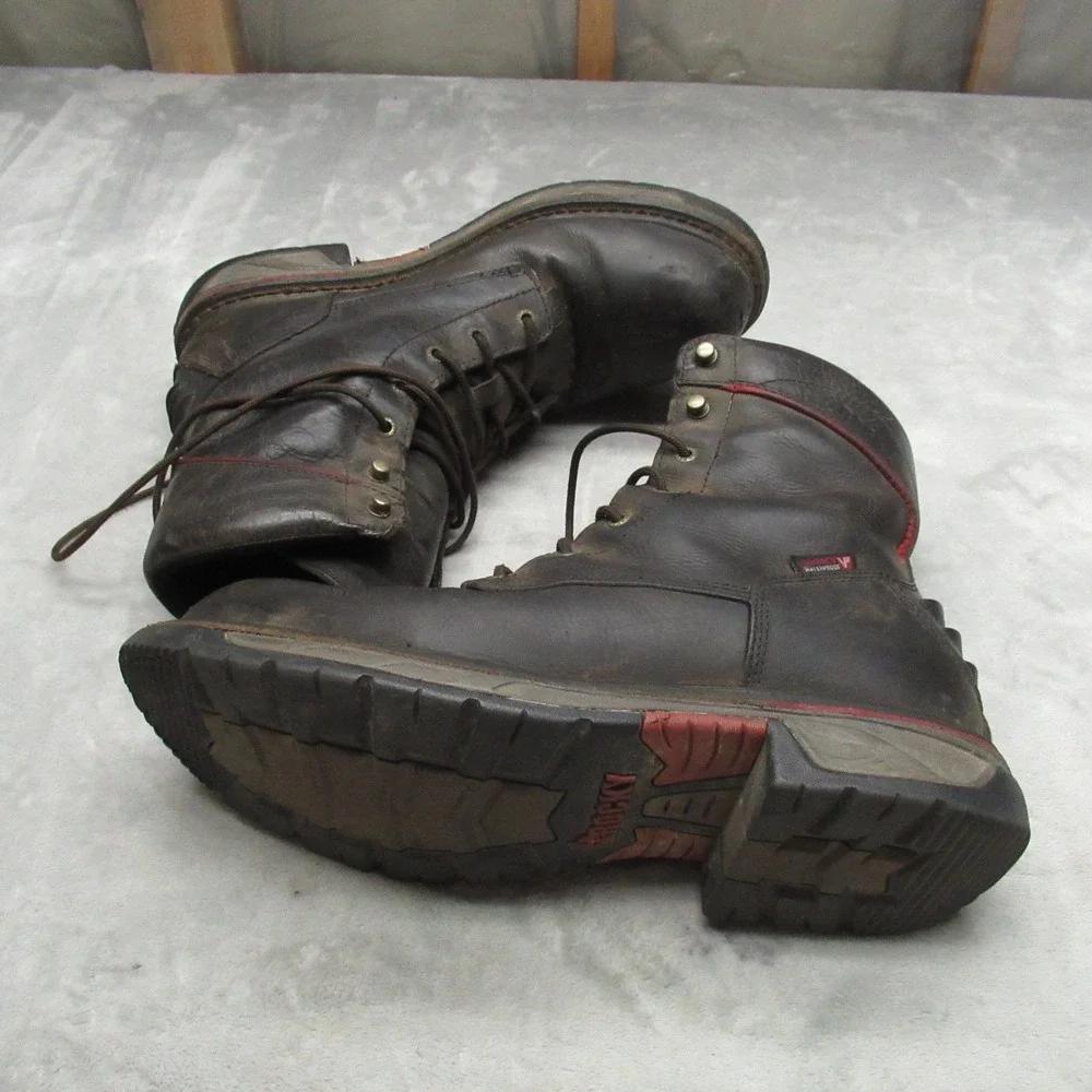 Rocky Mens 11.5M Work Boots Brown Leather Composite Toe Western Lacer Waterproof